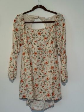 Lush Linen Blend Floral Dress Large